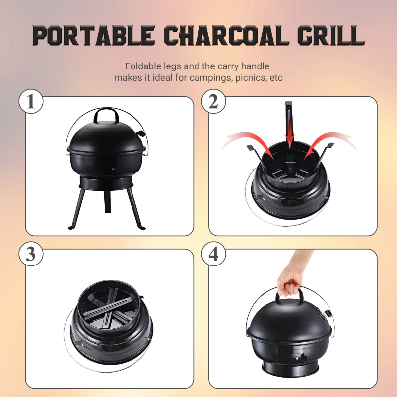 Outsunny Outdoor Light Weight Charcoal Grill Anti-Scald Handle Air Outlet Design Black