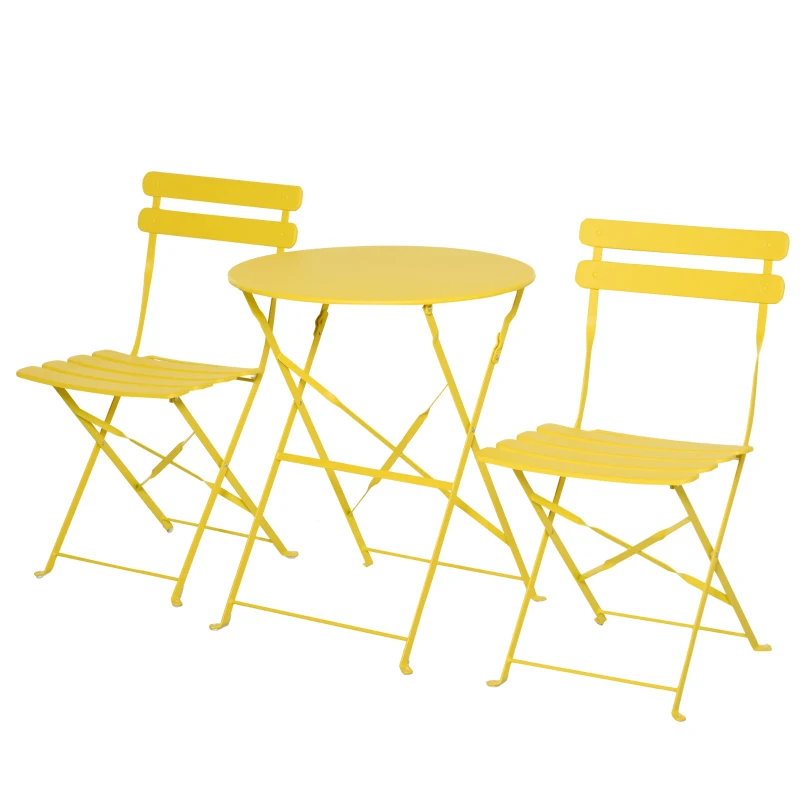 Outsunny 3pc Garden Table Set Foldable Dining Set with 1 Round Table and 2 Chairs Backyard Outdoor, Yellow