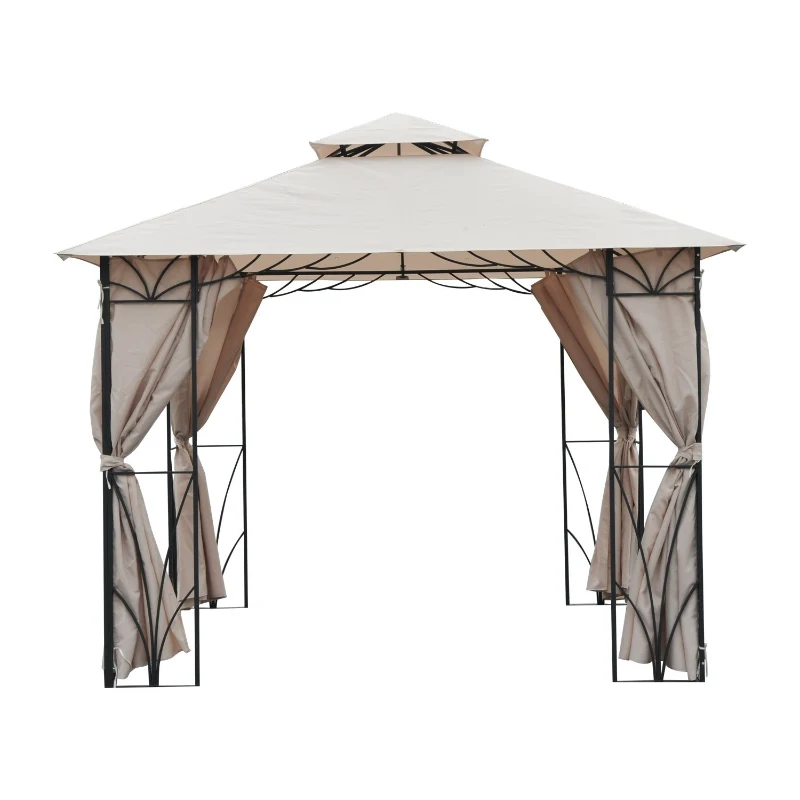 Outsunny 10’x10’ Gazebo Canopy Garden Shade Outdoor Waterproof Patio Awning Proof with Metal Frame and Curtains