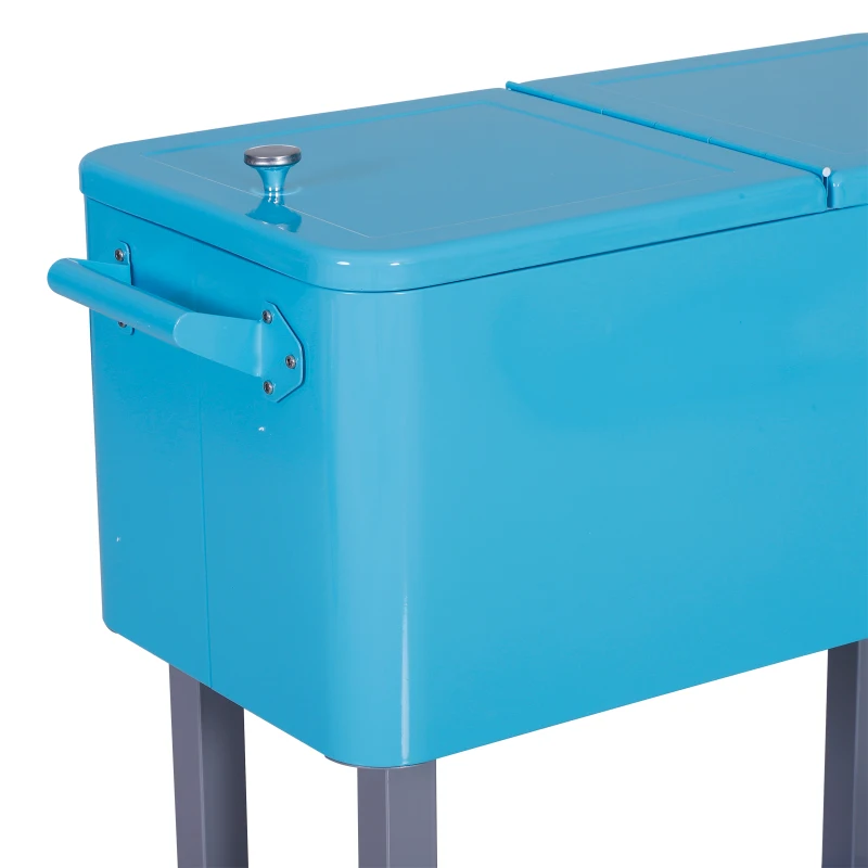 Outsunny 80 Quart Rolling Cooler Cart Portable Patio Ice Beer Beverage Cooling Bin with Bottle Opener, Catch Tray and Drain Plug Light Blue
