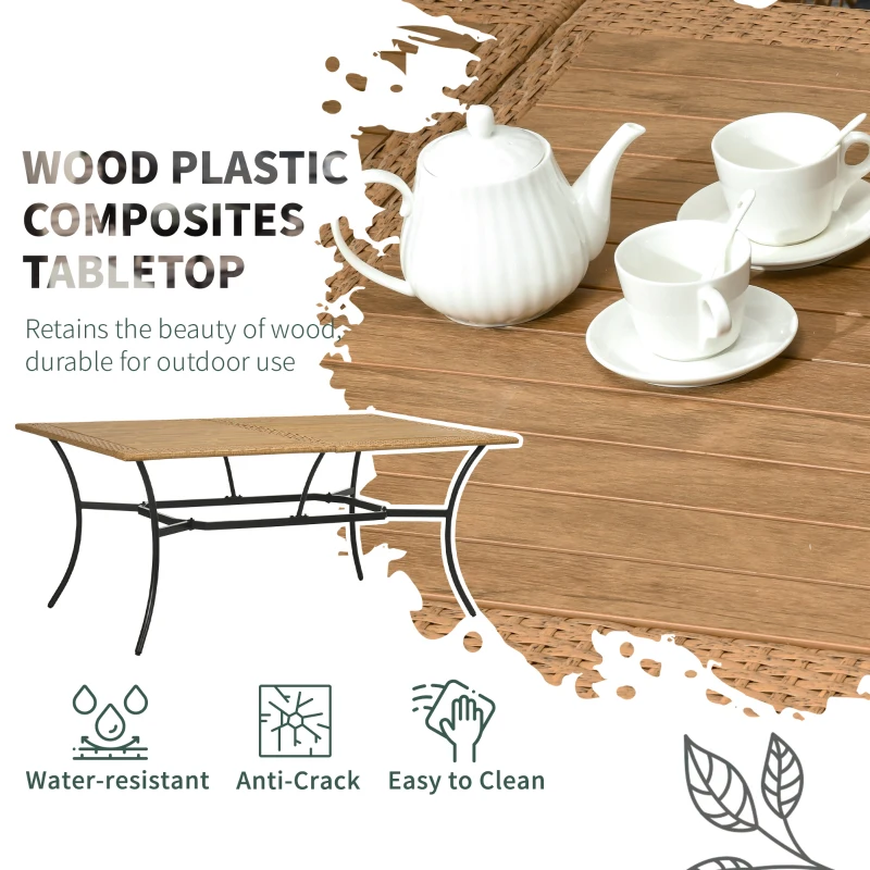 Outsunny 7 Pieces Outdoor Dining Set for 6, Wicker Rattan Patio Furniture Set, Patio Table and Chairs Set with Cushions, Plastic Wood Table Top, Conversation Set for Garden, Backyard, Deck, Tan