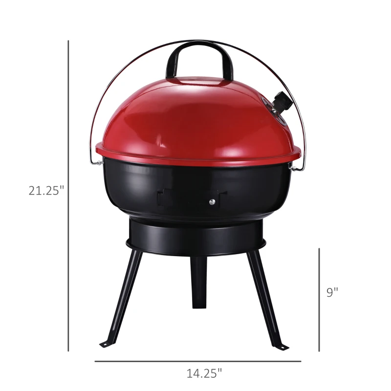Outsunny Outdoor Lightweight Charcoal Grill Anti-Scald Handle Air Outlet Design Red