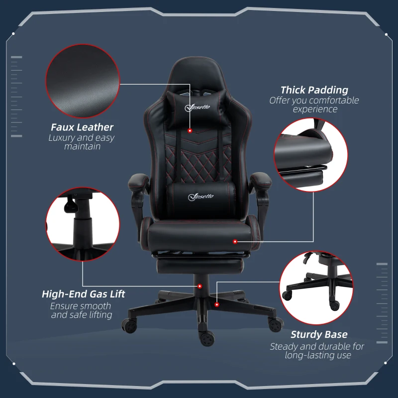 Vinsetto High Back Racing Gaming Chair with Swivel Wheel, PVC Leather Recliner Gamer Desk Home Office Chair, Black Red