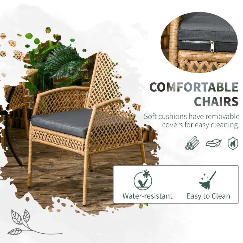 Outsunny 7 Pieces Outdoor Dining Set for 6, Wicker Rattan Patio Furniture Set, Patio Table and Chairs Set with Cushions, Plastic Wood Table Top, Conversation Set for Garden, Backyard, Deck, Tan