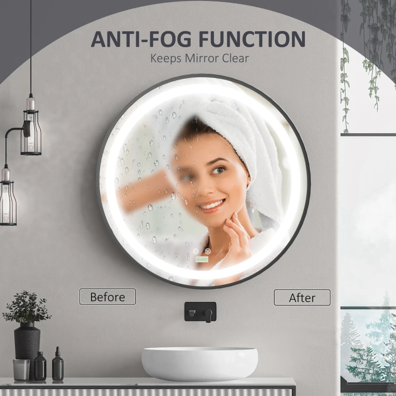 kleankin LED Bathroom Mirror for Vanity, Dimmable Lighted Anti Fog Wall Mirror with 3 Temperature Colors, Plug-in, 28 Inch