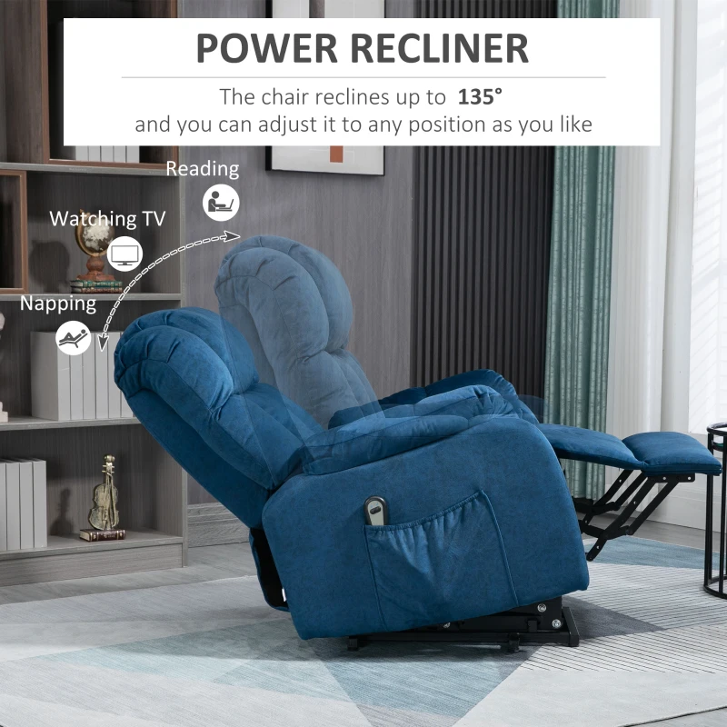 HOMCOM Lift Chair for Elderly Power Lift Recliner Chair with Side Pocket and Remote Control for Living Room Blue