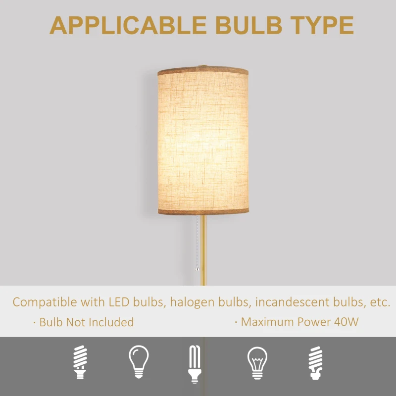 HOMCOM Modern Floor Lamp w/ Steel Frame and Pull Rope Switch, Standing Lamp for Living Room, Bedroom, Office