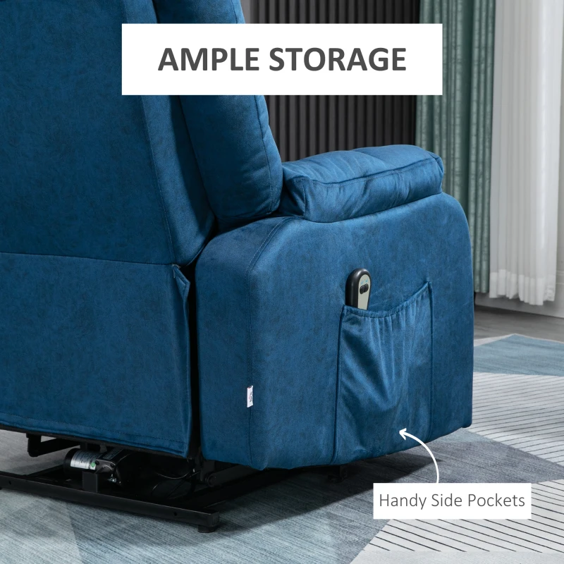 HOMCOM Lift Chair for Elderly Power Lift Recliner Chair with Side Pocket and Remote Control for Living Room Blue