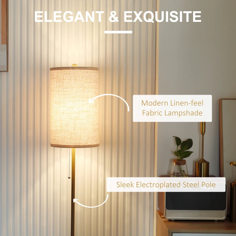 HOMCOM Modern Floor Lamp w/ Steel Frame and Pull Rope Switch, Standing Lamp for Living Room, Bedroom, Office