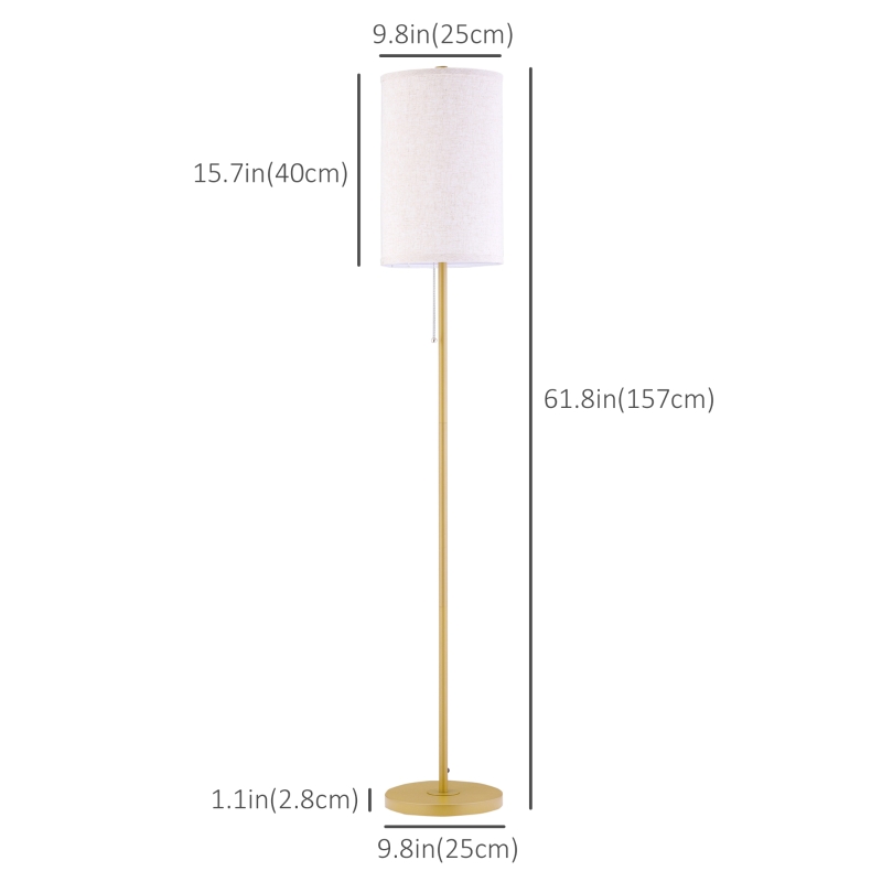 HOMCOM Modern Floor Lamp w/ Steel Frame and Pull Rope Switch, Standing Lamp for Living Room, Bedroom, Office