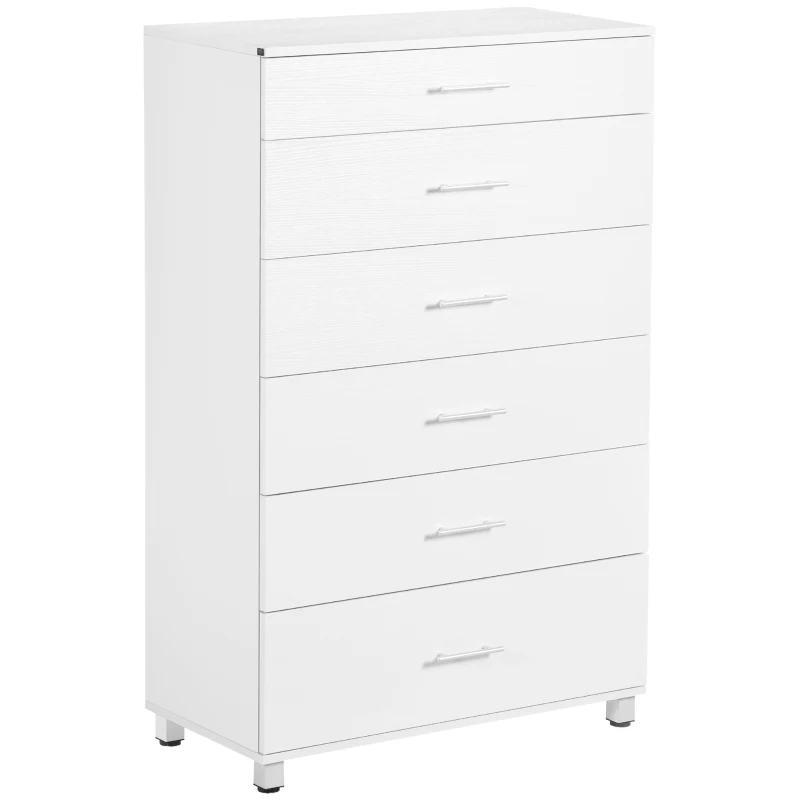 HOMCOM 6 Drawer Cabinet, Drawer Chest for Bedroom, Storage Organiser with Metal Runners and Handles for Living Room, White