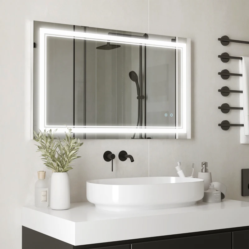 kleankin Bathroom Mirror with LED, Dimmable Vanity Mirror with 3 Light Colors, Memory Function Vertical and Horizontal Mount