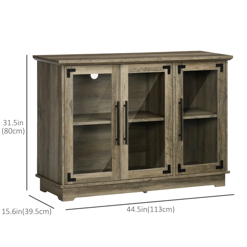 HOMCOM Farmhouse Style Buffet Cabinet, Glass Door Sideboard, Kitchen Storage Cabinet, Coffee Bar, Distressed Grey