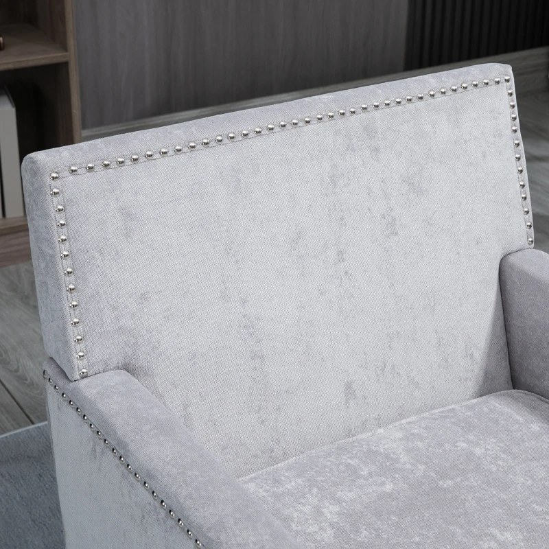 HOMCOM Modern Accent Chair Velvet Armchair, Light Gray