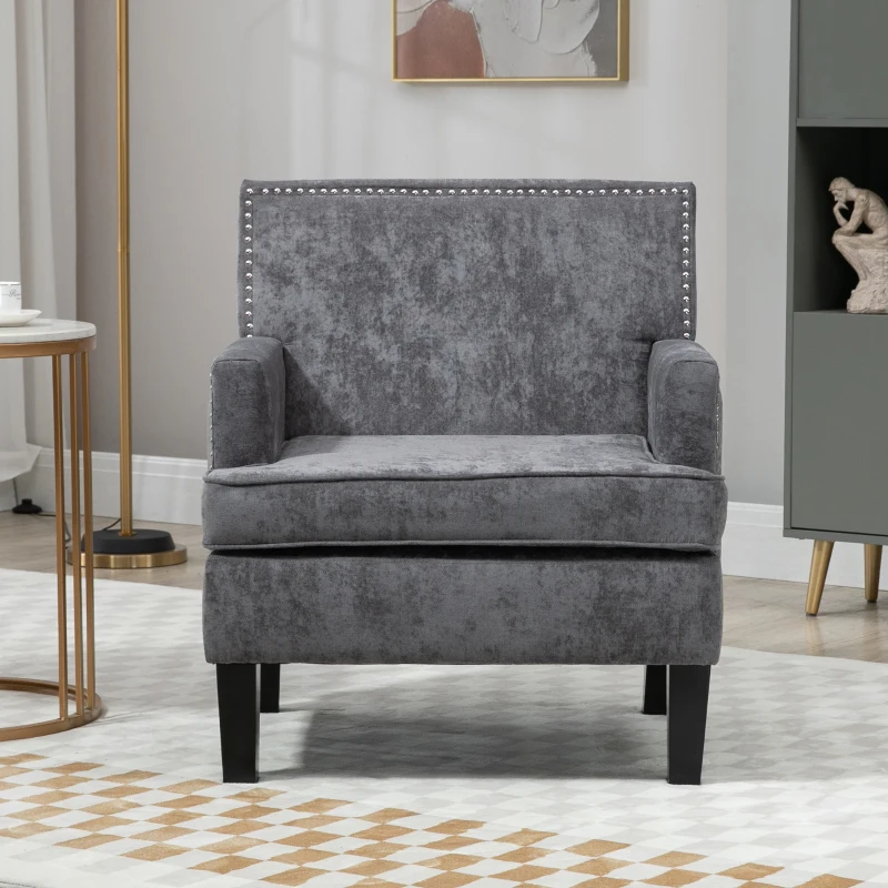 HOMCOM Modern Accent Chair Velvet Armchair, Dark Gray