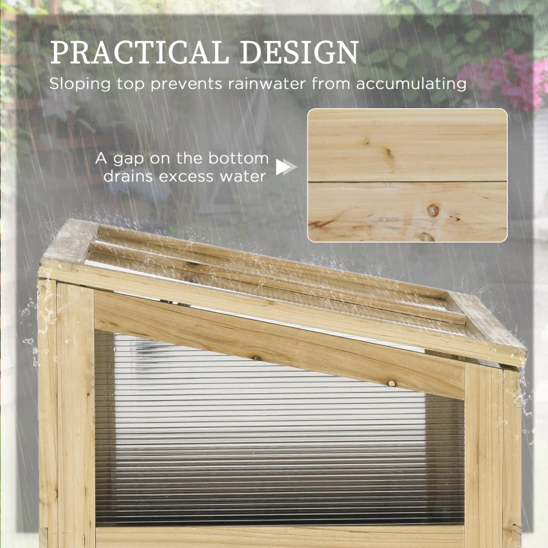 Outsunny Raised Garden Bed, Outdoor Wooden & PVC Elevated Planter Box with Cold Frame Greenhouse and Storage Shelf, Natural