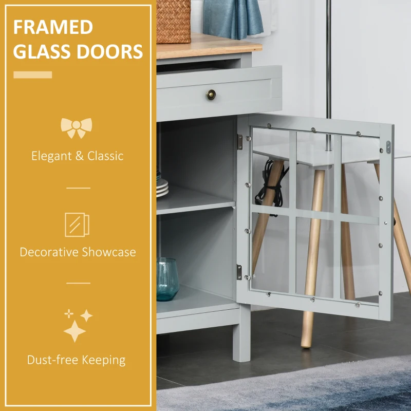 HOMCOM Kitchen Cart on Wheels, Utility Storage Island with Rubber Wood Top, Towel Rack, Cabinets, Drawers, Gray