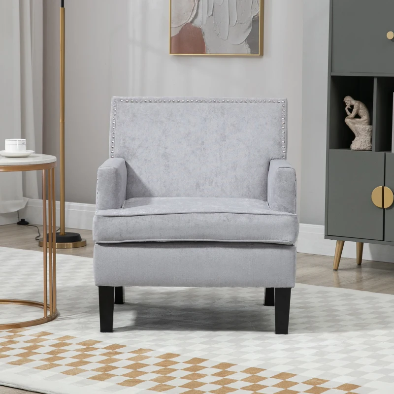 HOMCOM Modern Accent Chair Velvet Armchair, Light Gray