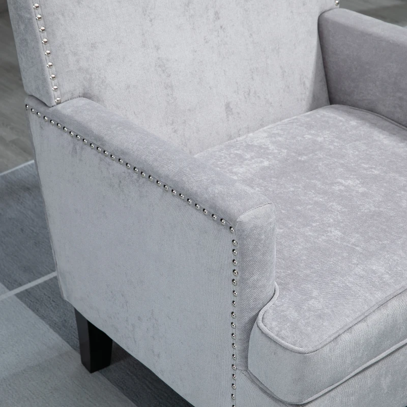 HOMCOM Modern Accent Chair Velvet Armchair, Light Gray