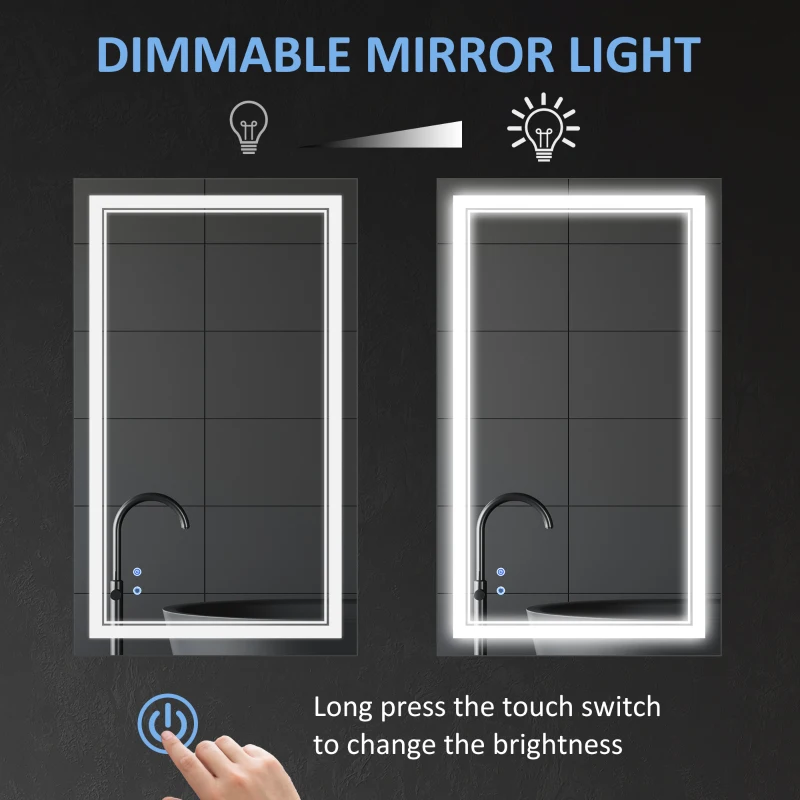kleankin Bathroom Mirror with LED, Dimmable Vanity Mirror with 3 Light Colors, Memory Function Vertical and Horizontal Mount