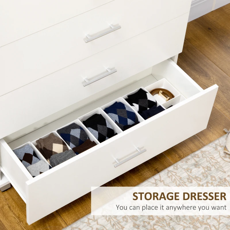 HOMCOM 6 Drawer Cabinet, Drawer Chest for Bedroom, Storage Organiser with Metal Runners and Handles for Living Room, White