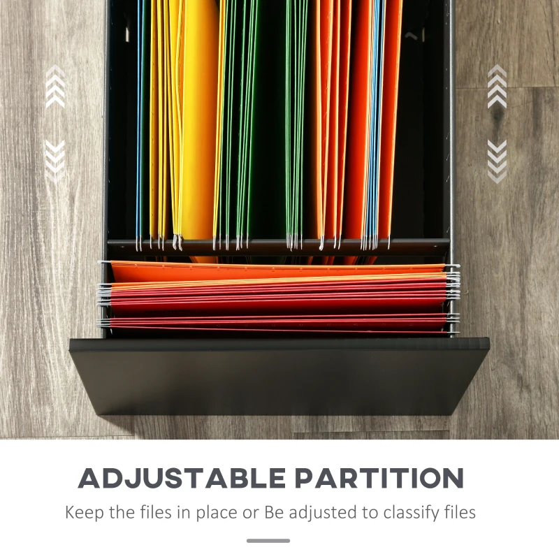 Vinsetto File Cabinet, Vertical Filing Cabinet with Adjustable Partition for A4 Letter Size, Lockable for Office, Black