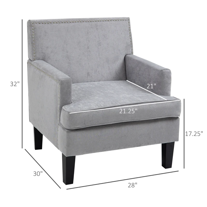 HOMCOM Modern Accent Chair Velvet Armchair, Light Gray