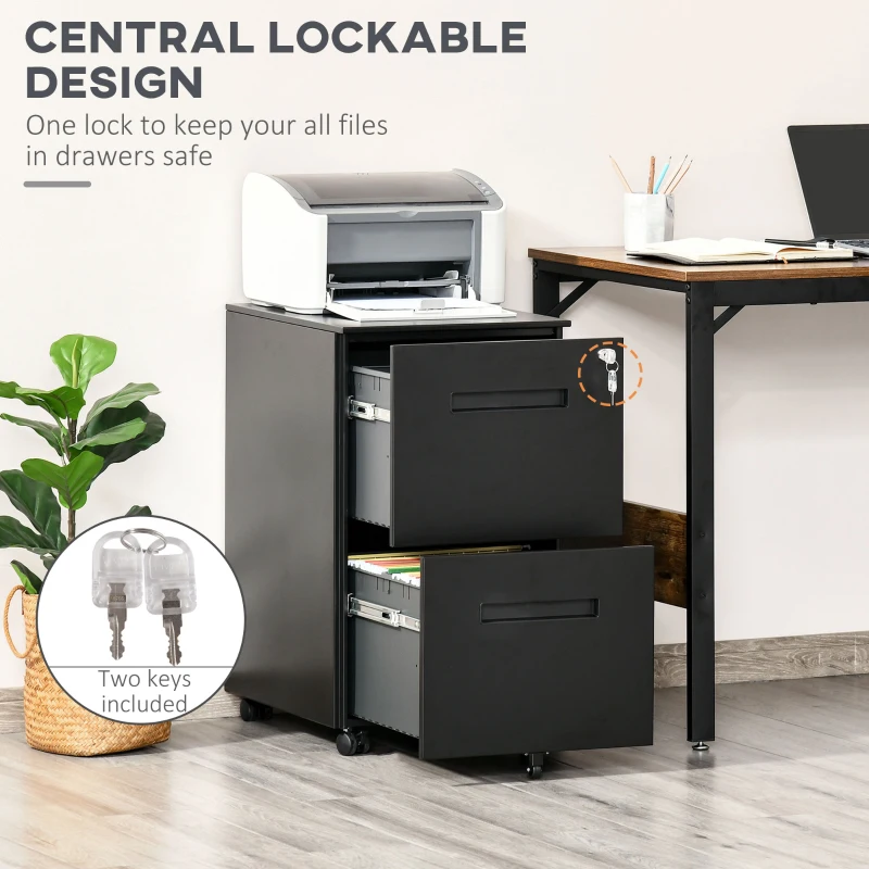 Vinsetto File Cabinet, Vertical Filing Cabinet with Adjustable Partition for A4 Letter Size, Lockable for Office, Black