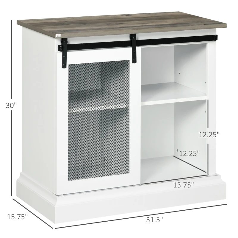 HOMCOM Farmhouse Buffet Cabinet Kitchen Sideboard with Sliding Barn Door and Adjustable Shelves for Living Room White