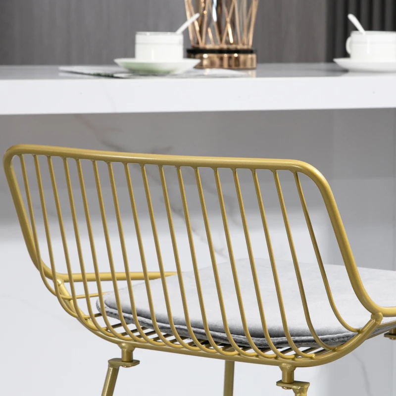 HOMCOM Modern Bar Stools Set of 2, Metal Wire Bar Height Barstools, 30 Inch Bar Chairs for Kitchen with Removable Cushion, Back and Footrest, Gold