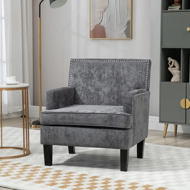 HOMCOM Modern Accent Chair Velvet Armchair, Dark Gray
