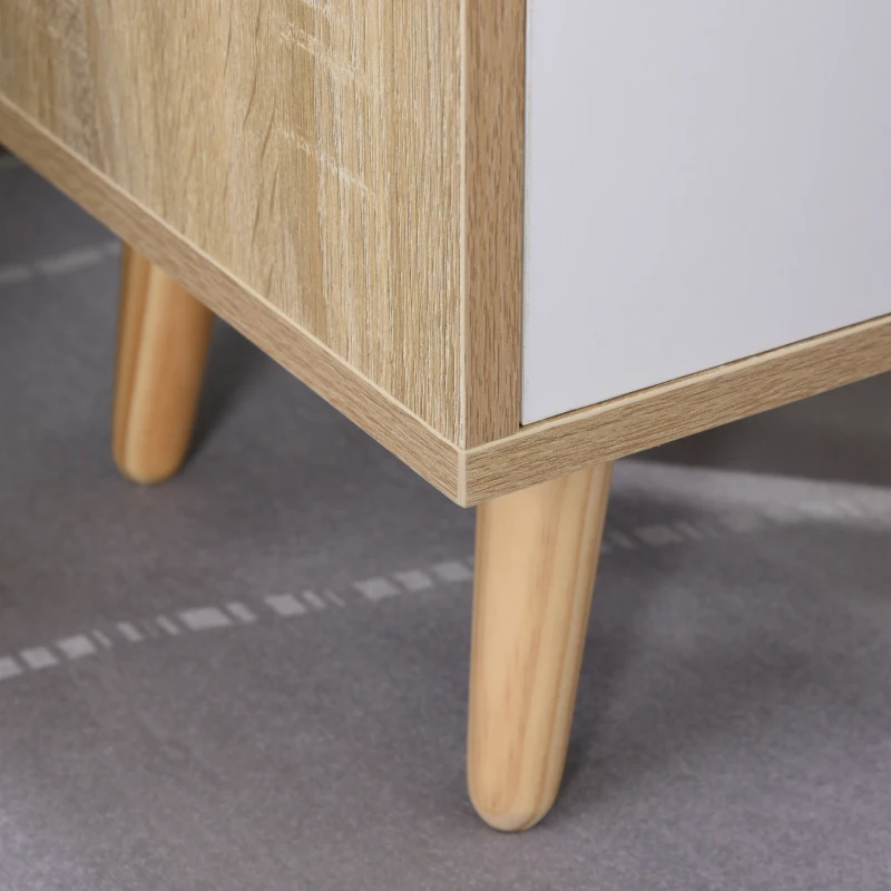 HOMCOM Bedside Table with 2-tier Shelf and Drawer, Side End Table with Storage for Living Room, Bedroom, Natural