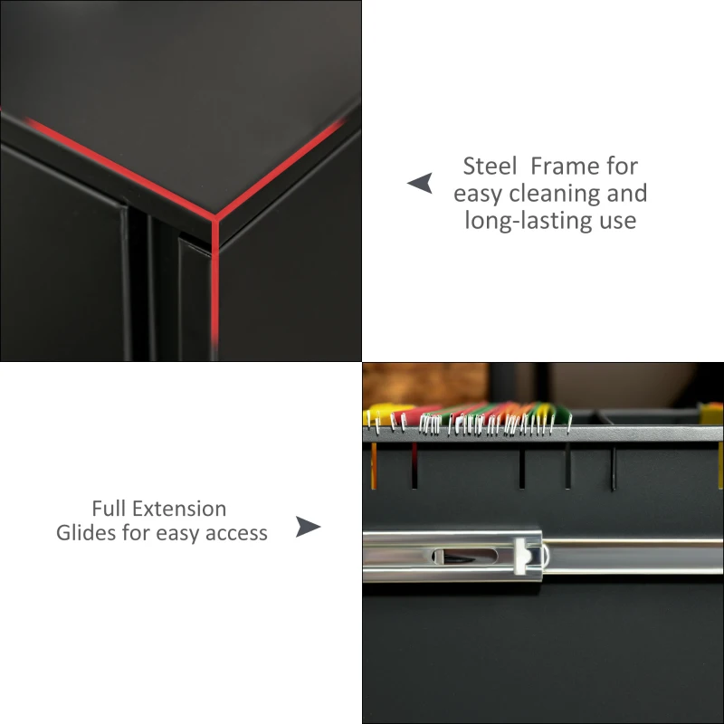 Vinsetto File Cabinet, Vertical Filing Cabinet with Adjustable Partition for A4 Letter Size, Lockable for Office, Black