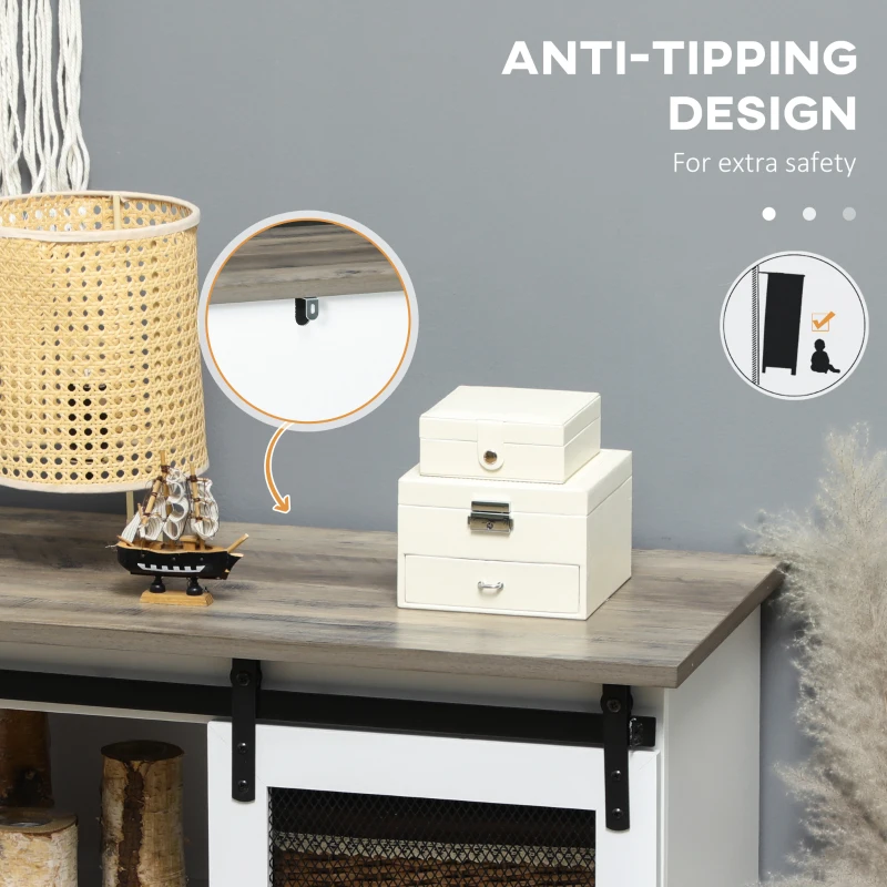 HOMCOM Farmhouse Buffet Cabinet Kitchen Sideboard with Sliding Barn Door and Adjustable Shelves for Living Room White