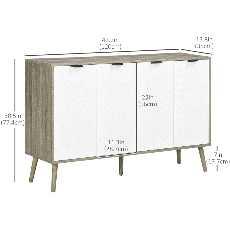 HOMCOM Modern Sideboard and Buffet, Dining Room Cabinet with Adjustable Shelves and 4 Doors, Grayish Brown