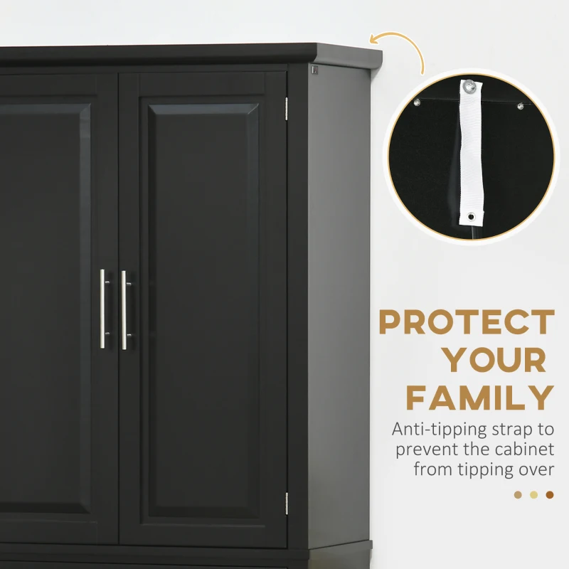 HOMCOM 72" Kitchen Pantry Cabinet, Freestanding Storage Cabinet, 4-Door Cabinet with Drawer and Adjustable Shelves, Black