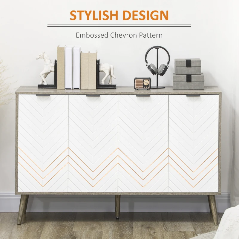 HOMCOM Modern Sideboard and Buffet, Dining Room Cabinet with Adjustable Shelves and 4 Doors, Grayish Brown