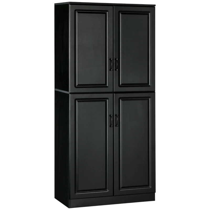 HOMCOM 71" Freestanding Kitchen Pantry Cabinet, Storage Cabinet with 4 Hinged Doors and Adjustable Shelves, Black