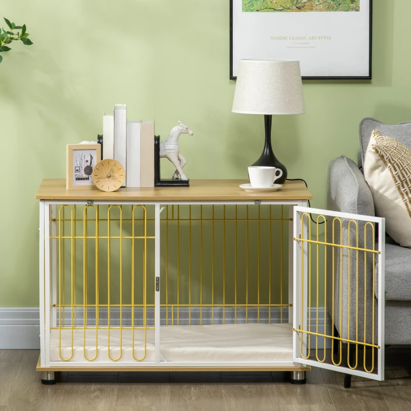 PawHut Dog Crate with Soft Washable Cushion, Lockable Front Door, for Small Medium Dogs, Oak