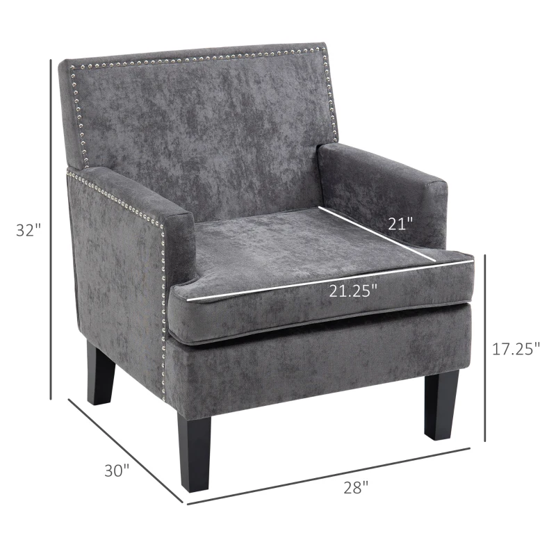 HOMCOM Modern Accent Chair Velvet Armchair, Dark Gray