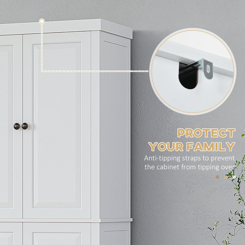 HOMCOM 72.5" Wood Kitchen Pantry Cabinet, Farmhouse Storage Organizer with 2 Adjustable Shelves, Soft Close, White