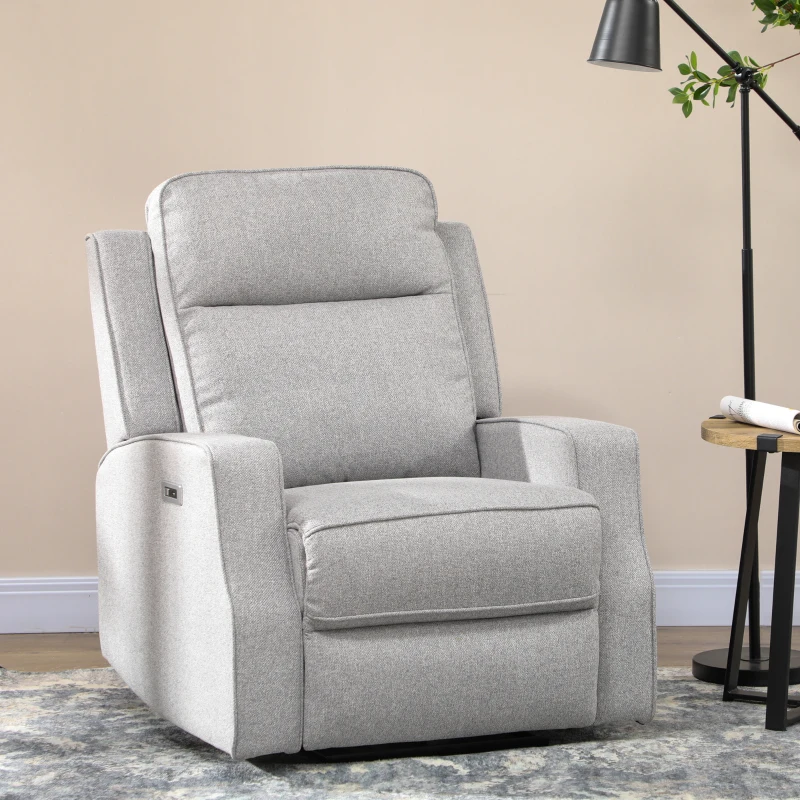 HOMCOM Electric Power Recliner, Wall Hugger Armchair with USB Charging Station, Sofa Recliner with Linen Upholstered Seat and Retractable Footrest, Gray