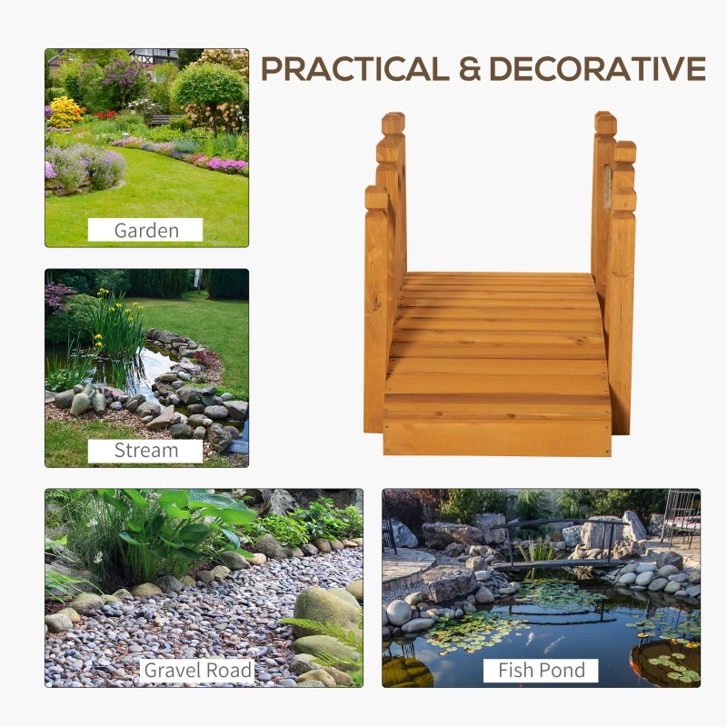 Outsunny 4FT Wooden Garden Bridge Arc Footbridge with Hemp Rope Railings & Solid Fir Construction, Orange