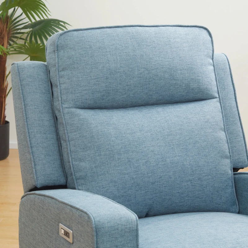 HOMCOM Electric Power Recliner, Wall Hugger Armchair with USB Charging Station, Sofa Recliner with Linen Upholstered Seat and Retractable Footrest, Blue