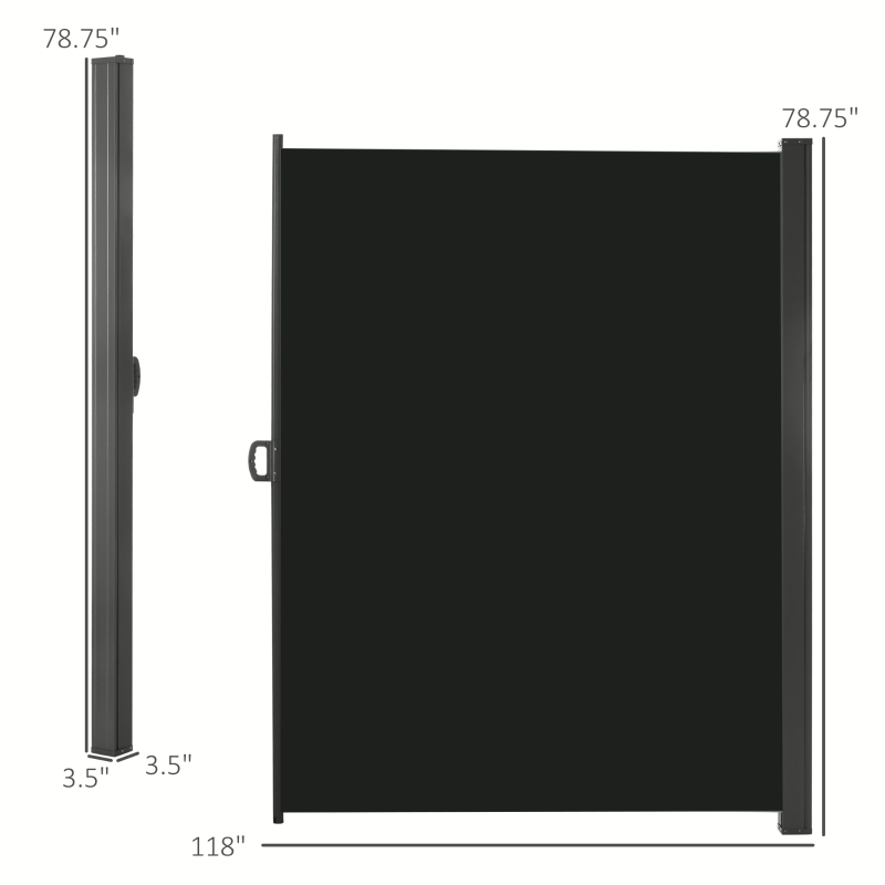 Outsunny 118" x 79" Side Awning, Retractable Privacy Screen & Driveway Guard, Instant Outside Screen, Wall, or Fence, Side Shade and Wind Block for Indoor Outdoor, Garden, Black