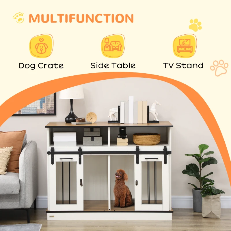 PawHut Dog Crate Furniture for Large Small Dogs, Double Dog Kennel, White