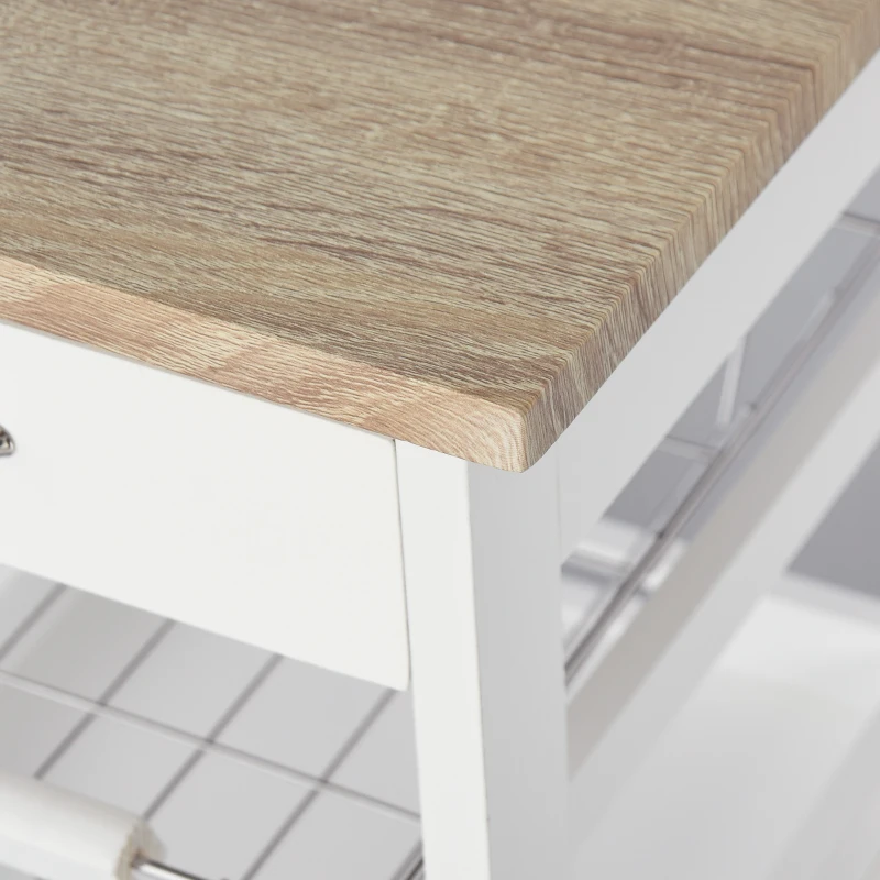 HOMCOM Rolling Kitchen Island Cart, Mobile Utility Storage Cart with Drawer, Wire Storage Basket, Removable Tray, White