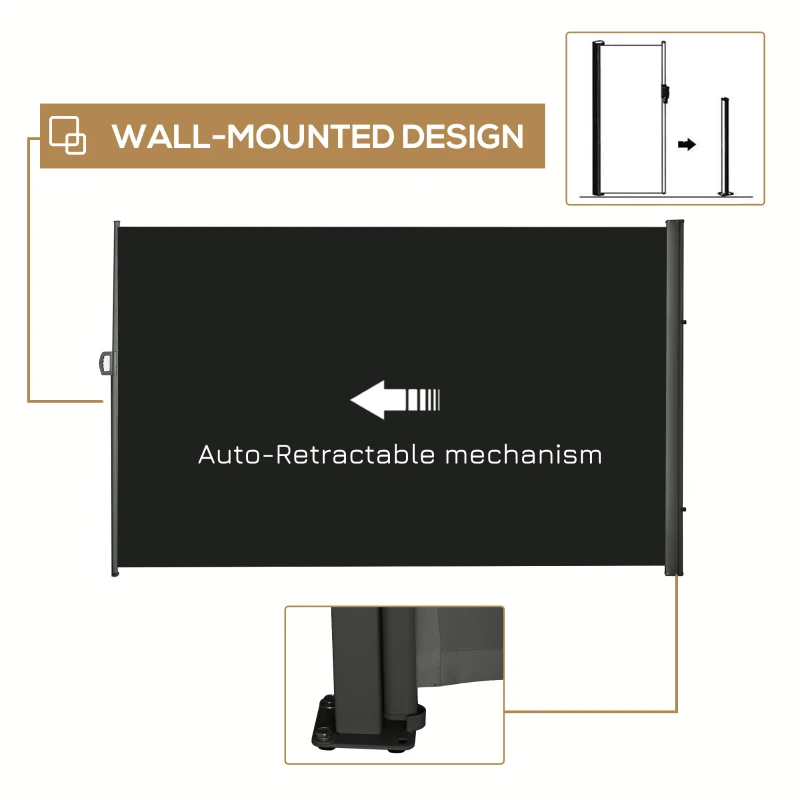 Outsunny 118" x 79" Side Awning, Retractable Privacy Screen & Driveway Guard, Instant Outside Screen, Wall, or Fence, Side Shade and Wind Block for Indoor Outdoor, Garden, Black