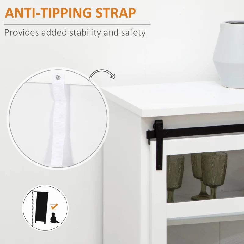 HOMCOM Buffet Cabinet Kitchen Storage Sideboard with Glass Sliding Door, Adjustable Shelf for Dining Room, White