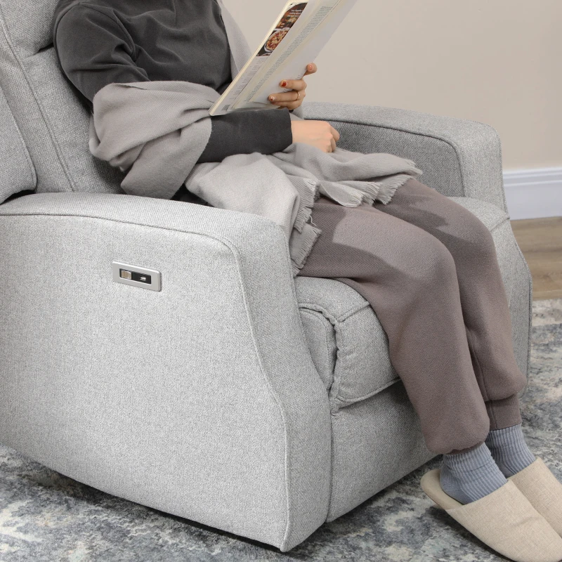 HOMCOM Electric Power Recliner, Wall Hugger Armchair with USB Charging Station, Sofa Recliner with Linen Upholstered Seat and Retractable Footrest, Gray